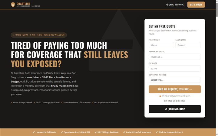 Coastline Auto Insurance demo website preview