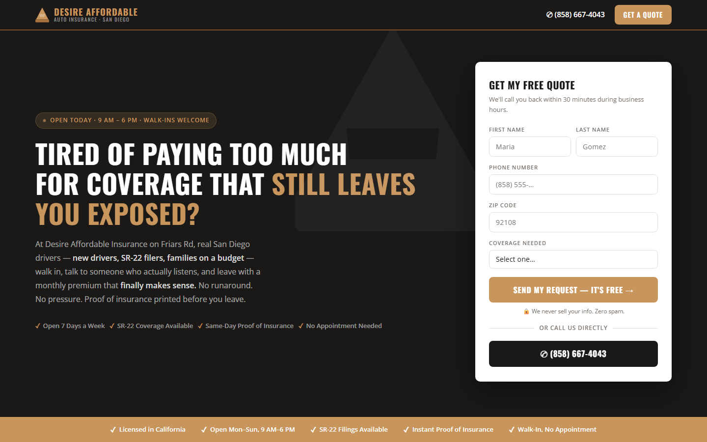 Desire Affordable Auto Insurance website