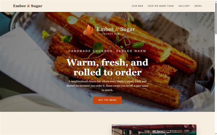 Preview of the Ember & Sugar churro bar demo site