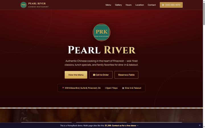 Preview of the Pearl River Kitchen restaurant demo site