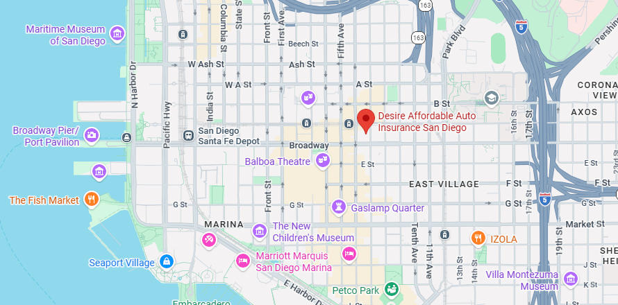 Map showing Desire Affordable Auto Insurance at 7007 Friars Rd, San Diego CA 92108